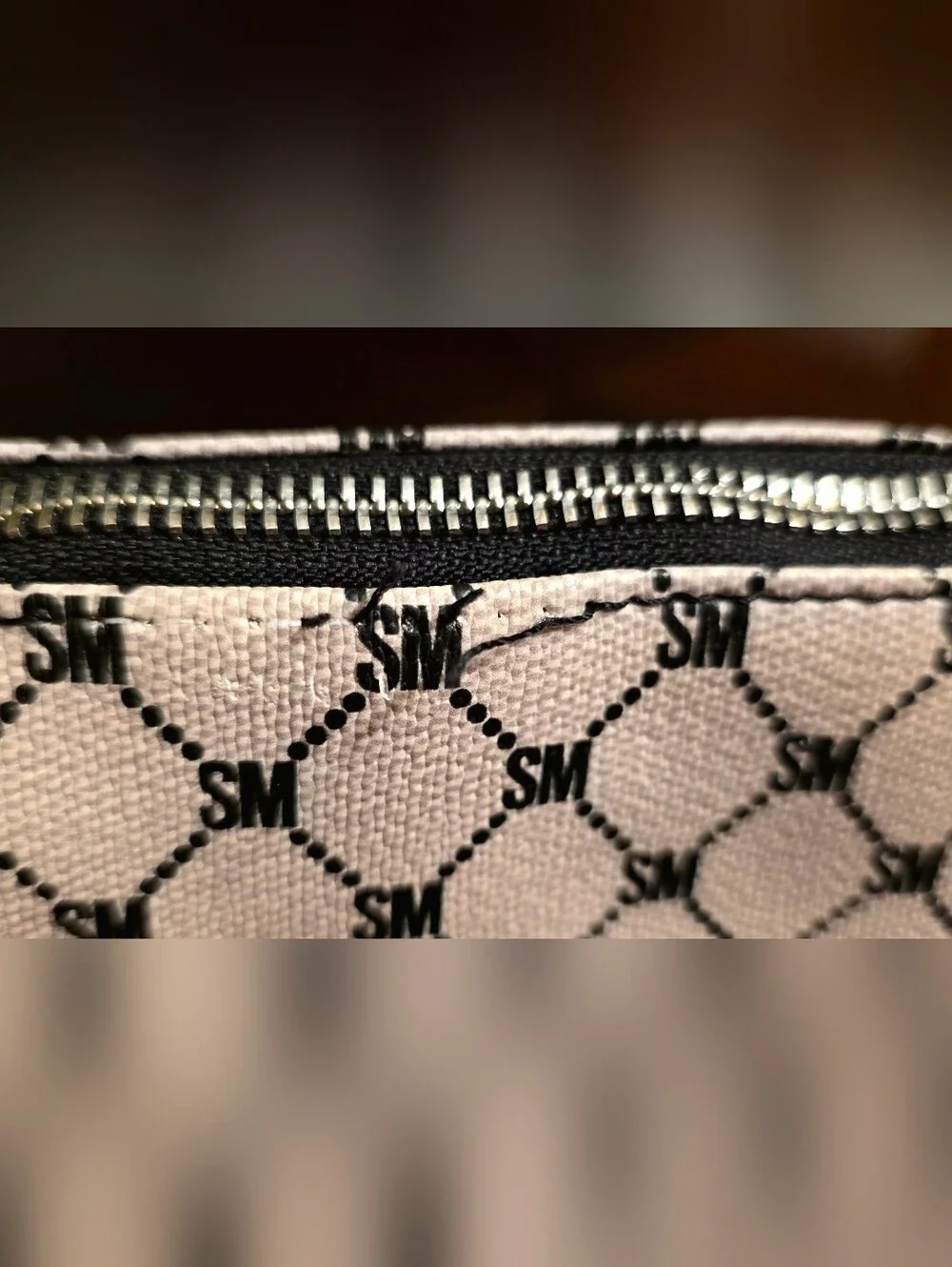 Steve Madden Beige Black SM Monogram Zip Crossbody Bag